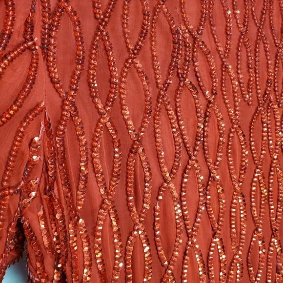Vintage Laurence Kazar Dress Women Large Red Sequin 80s Beaded Silk Evening Glam - Picture 4 of 13
